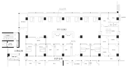 医院ICU平面图、单间隔离ICU、分隔式ICU